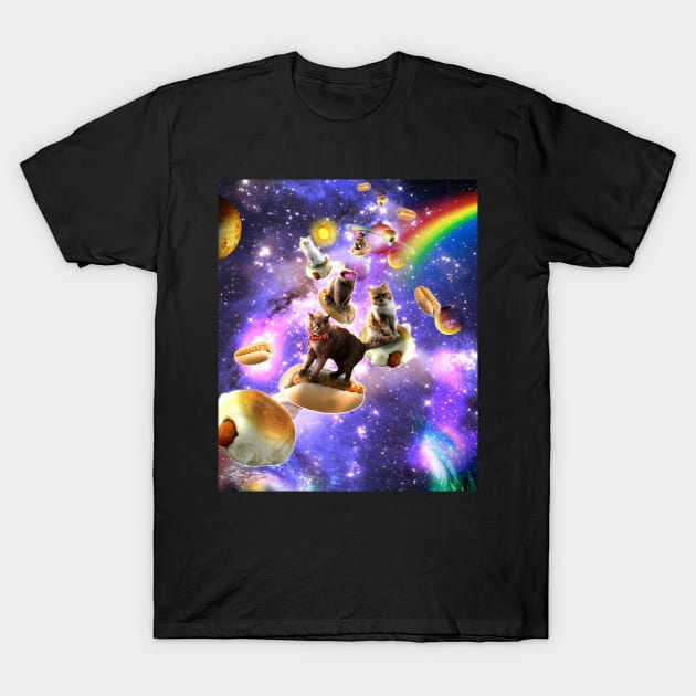 Space Cats Riding Hot Dogs T-Shirt by Random Galaxy